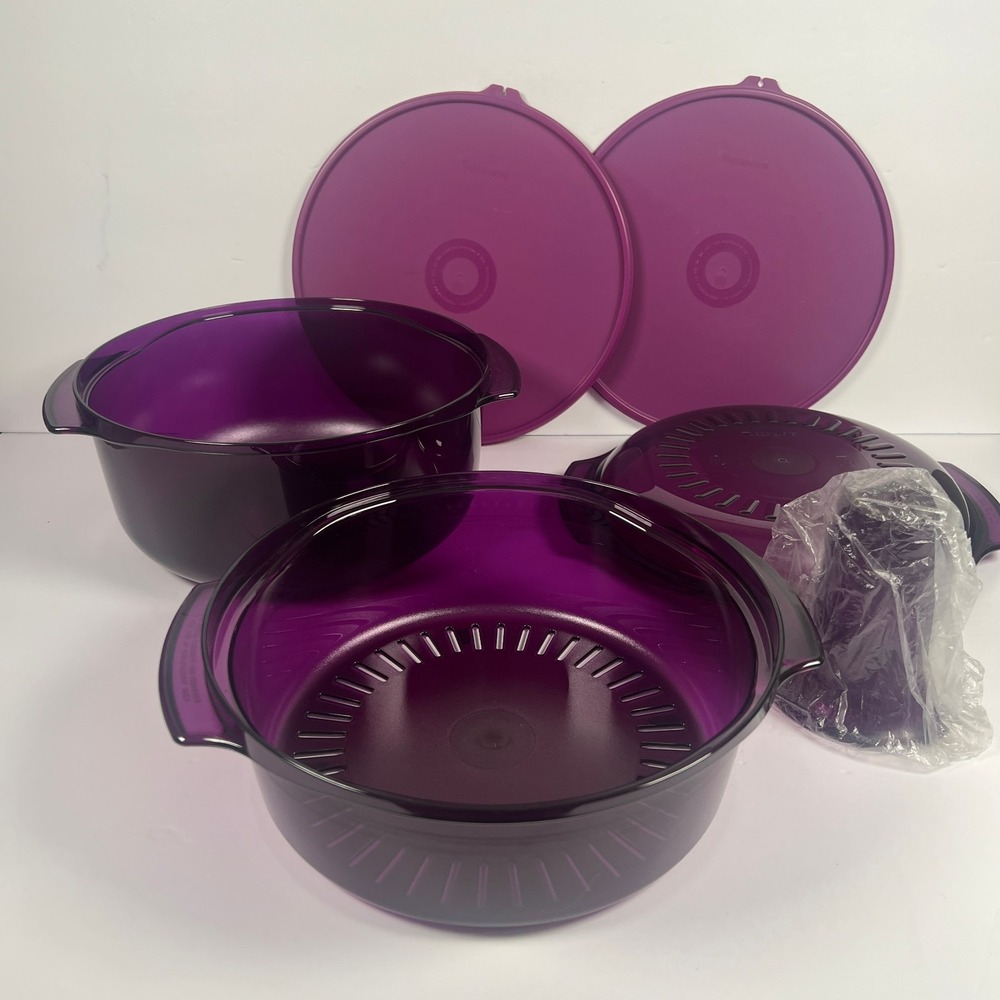 Tupperware Tupperwave Stack Cooker 6 pc Jewel Purple Microwave Cooking  New